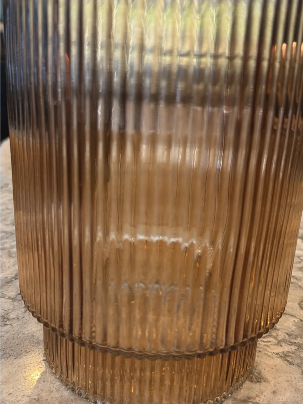 Ribbed Amber Glass Vase - Textured Cylinder Accent